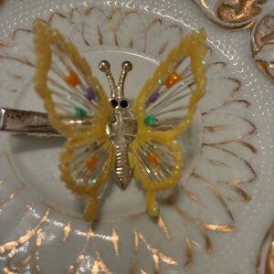 Yellow Butterfly Hair Clip with Multicolor Accents